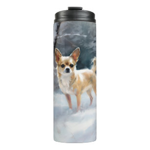 Chihuahua lässt es Weihnachten schnee Thermosbecher