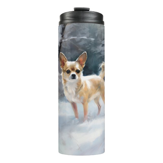 Chihuahua lässt es Weihnachten schnee Thermosbecher (Vorderseite)