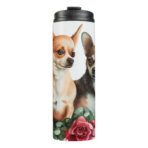 Chihuahua-Liebe mit Rose Thermosbecher