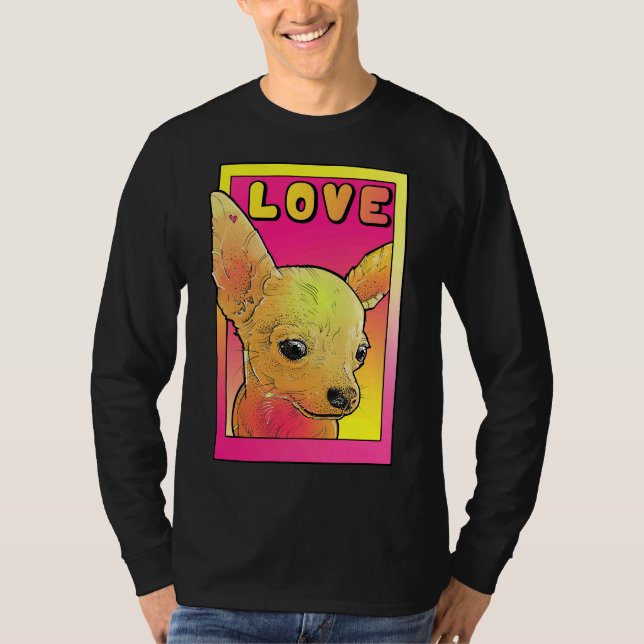 Chihuahua Liebe Rosa und Gelb Pop Kunst T-Shirt (Vorderseite)