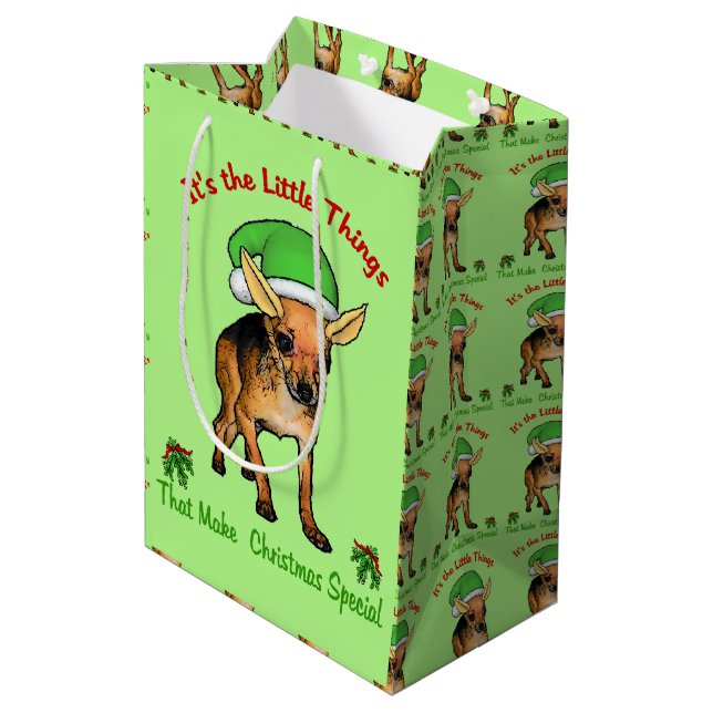 Chihuahua Liebe Weihnachten Mittlere Geschenktüte (Rückseite Schrägansicht)