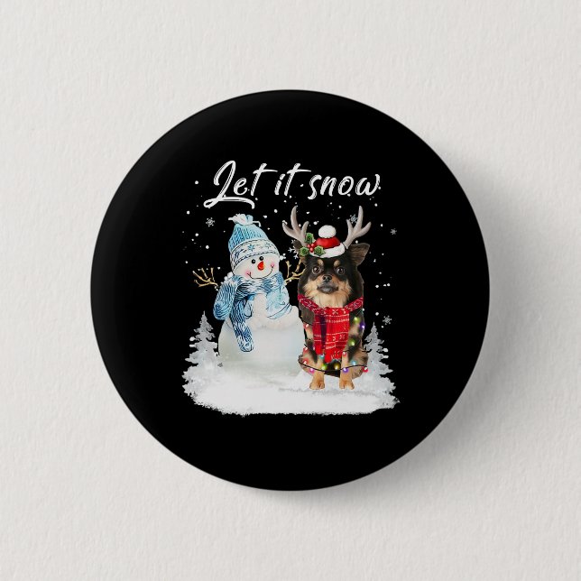 Chihuahua Long hatte Santa Dog Weihnachtsschneeman Button (Vorderseite)
