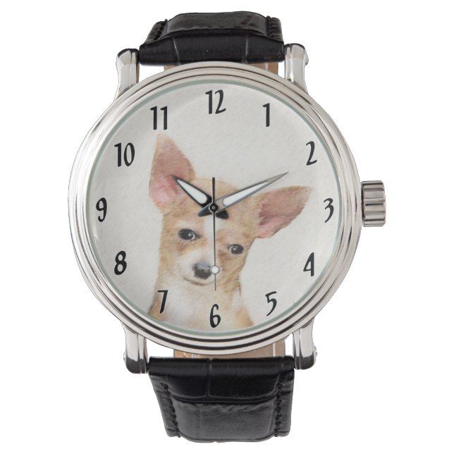 Chihuahua-Malerei - Niedliche Original-Hundkunst Armbanduhr (Vorderseite)