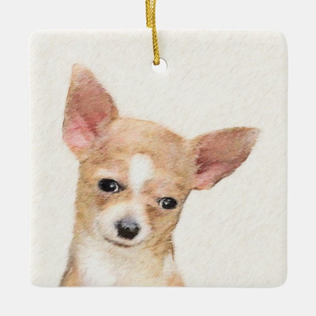 Chihuahua-Malerei - Niedliche Original-Hundkunst Keramikornament (Vorderseite)