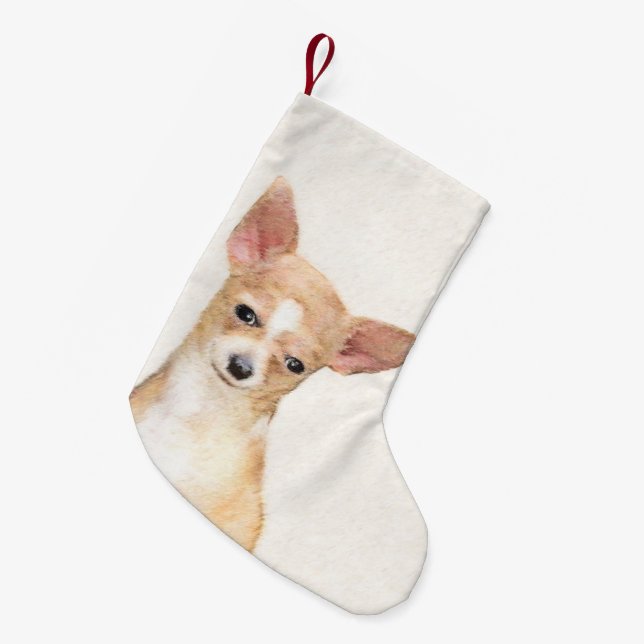 Chihuahua-Malerei - Niedliche Original-Hundkunst Kleiner Weihnachtsstrumpf (Vorderansicht (hängend))