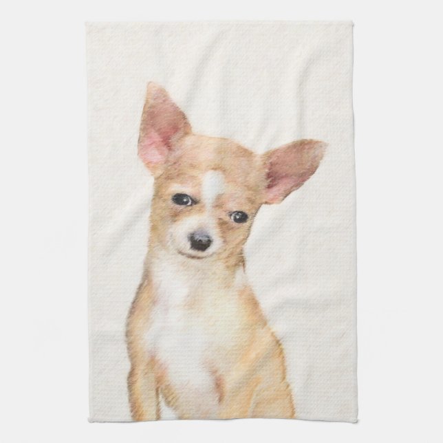 Chihuahua-Malerei - Niedliche Original-Hundkunst Küchentuch (Vertikal)
