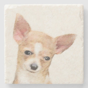 Chihuahua-Malerei - Niedliche Original-Hundkunst Steinuntersetzer