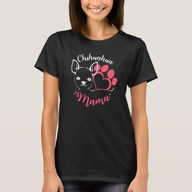 Chihuahua Mama Dog Niedlich Paw Print Heart T-Shirt (Vorderseite)