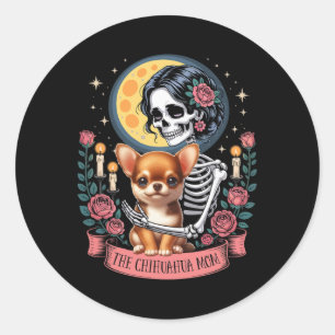Chihuahua Mama Halloween Hund Onwer Skeleton Wom Runder Aufkleber
