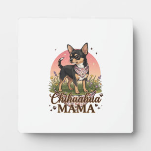 Chihuahua Mama Hund Rosa Blumen-Halstuch_1 Fotoplatte