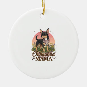 Chihuahua Mama Hund Rosa Blumen-Halstuch_1 Keramik Ornament