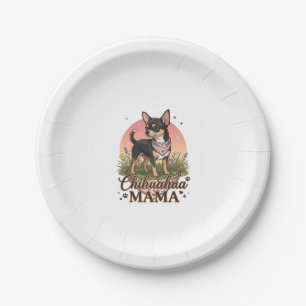 Chihuahua Mama Hund Rosa Blumen-Halstuch_1 Pappteller