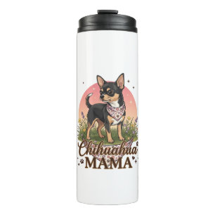 Chihuahua Mama Hund Rosa Blumenbandana_1 Thermosbecher
