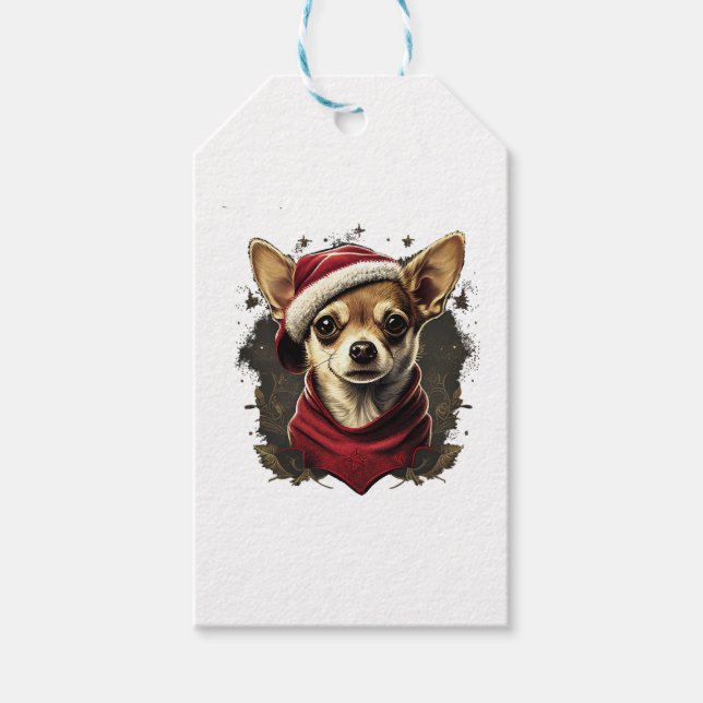 Chihuahua Merry Christmas X-Mas Tree Niedlich Geschenkanhänger (Vorderseite)