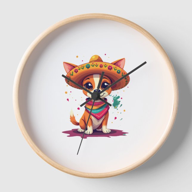 Chihuahua  Mexico  Cinco de Mayo  Funny Dog   (6) Uhr (Vorderseite)