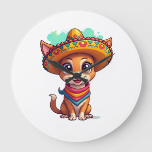 Chihuahua Mexiko Cinco de Mayo Lustiger Hund (7) Große Wanduhr