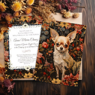 Chihuahua mit Blume im Stil von William Morris Einladung