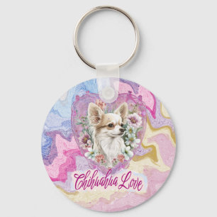 Chihuahua mit Blume pink Schlüsselanhänger