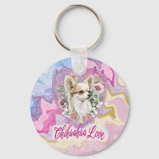 Chihuahua mit Blume pink Schlüsselanhänger