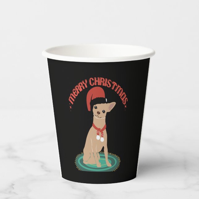 Chihuahua mit einer Weihnachtsmannmütze Pappbecher (Vorderseite)