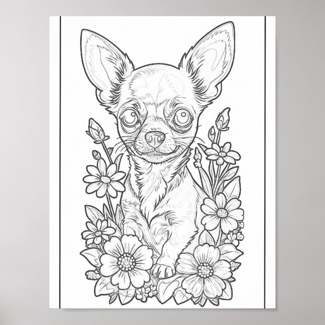 Chihuahua mit Frühlingsblumen farbige Page Poster (Vorne)