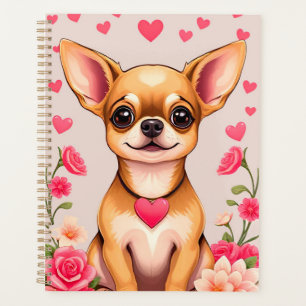 Chihuahua mit Herzmotiv und Blumenelementen Planer