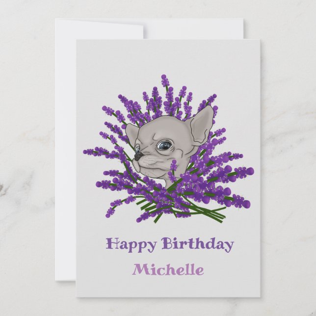 Chihuahua mit Lavendel Einladung (Vorderseite)