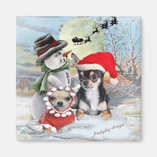 Chihuahua mit Snowman-Geschenken Magnet