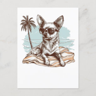 Chihuahua mit Sonnenbrille am Strand Postkarte