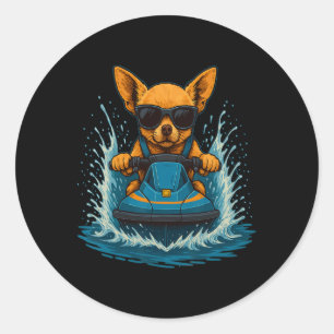 Chihuahua mit Sonnenbrille Tier Jet Ski Fahrer Som Runder Aufkleber