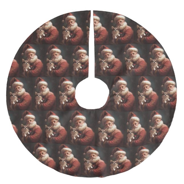 Chihuahua mit Weihnachtsmann Polyester Weihnachtsbaumdecke (Vorderseite)