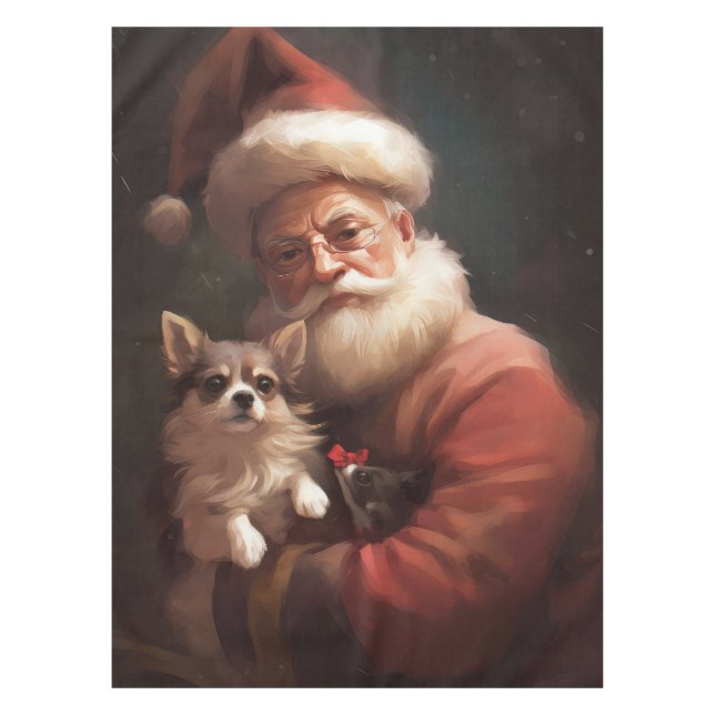 Chihuahua mit Weihnachtsmann Tischdecke (Vorderseite)
