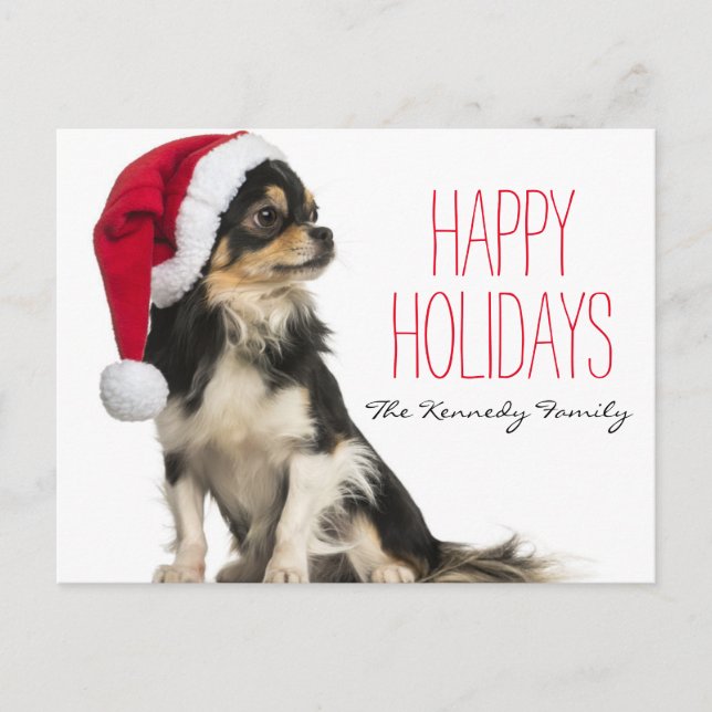 Chihuahua mit Weihnachtsmütze Feiertagspostkarte (Vorderseite)