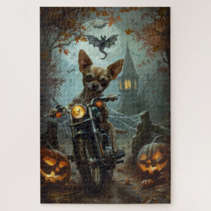 Chihuahua-Motorrad Halloween Beängstigend Puzzle