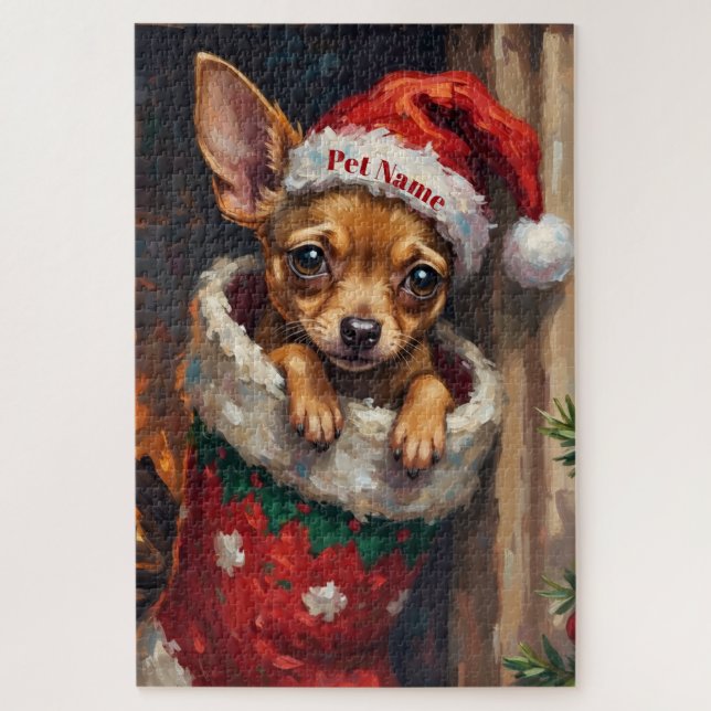 Chihuahua Nestled in Christmas Stocking Hat Puzzle (Vertikal)