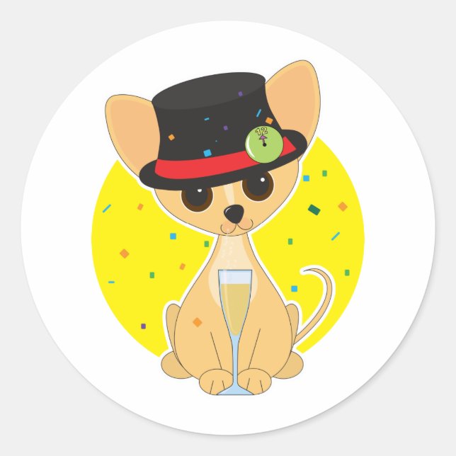 Chihuahua Neujahr Runder Aufkleber (Vorderseite)