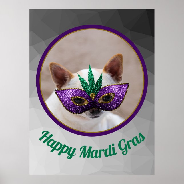 Chihuahua niedlich Happy Mardi Gras funkelnd Maske Poster (Vorne)