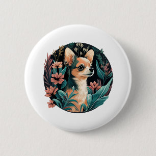 Chihuahua Niedlich Hund Schöne Blume Girl Button