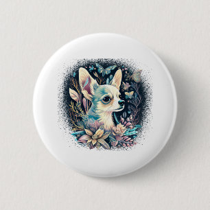 Chihuahua Niedlich Hund Schöne Blume Girl Button