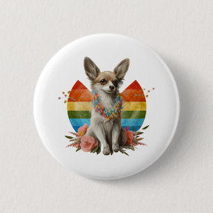 Chihuahua Niedlich Hund Schöne Blume Girl Button
