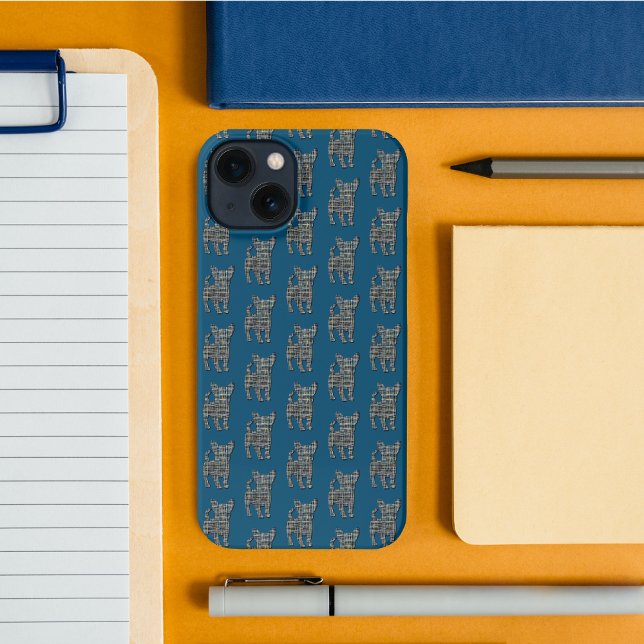 Chihuahua Niedlich Hund Silhouette Grid Blue iPhone Hülle (Von Creator hochgeladen)