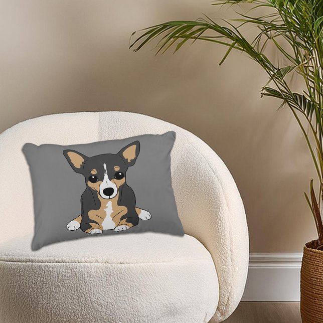 Chihuahua Niedlich Tri-Color Chihuahua Gray Dekokissen (Chihuahua Cute Tri-Color Chihuahua Gray Accent Pillow)