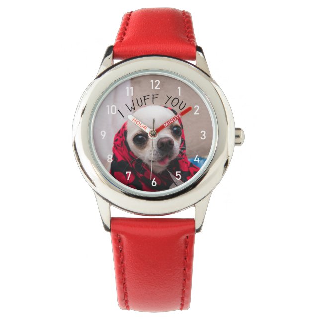 Chihuahua niedlich wuchsen Sie Liebe Valentines w  Armbanduhr (Vorderseite)