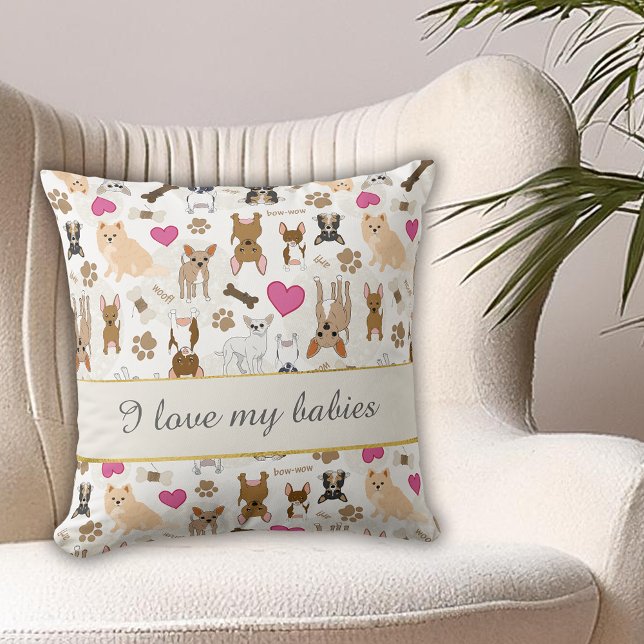 Chihuahua Niedliche Alberne Hunde Paw Prints Bone  Kissen (Chihuahua Cute Silly Dogs Paw Prints Bone Pattern Throw Pillow. Personalize with a name or slogan.)