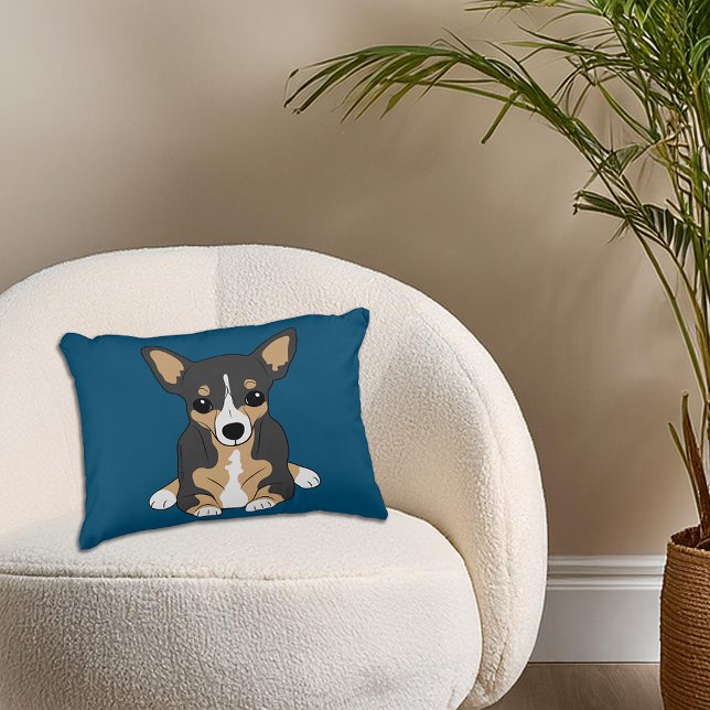 Chihuahua Niedliche Tri-Colour Chihuahua Blue Dekokissen (Chihuahua Cute Tri-Color Chihuahua Ocean Blue Accent Pillow)