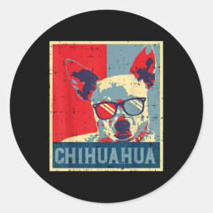 Chihuahua Obama Poster Vintag Chiwawa Dog Lover O Runder Aufkleber