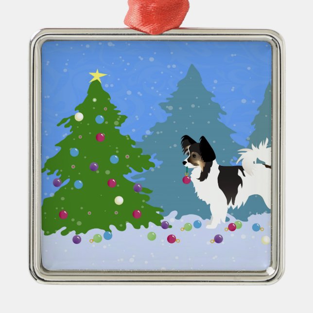 Chihuahua- oder Papillon-Dekorationsbaum Ornament Aus Metall (Vorne)