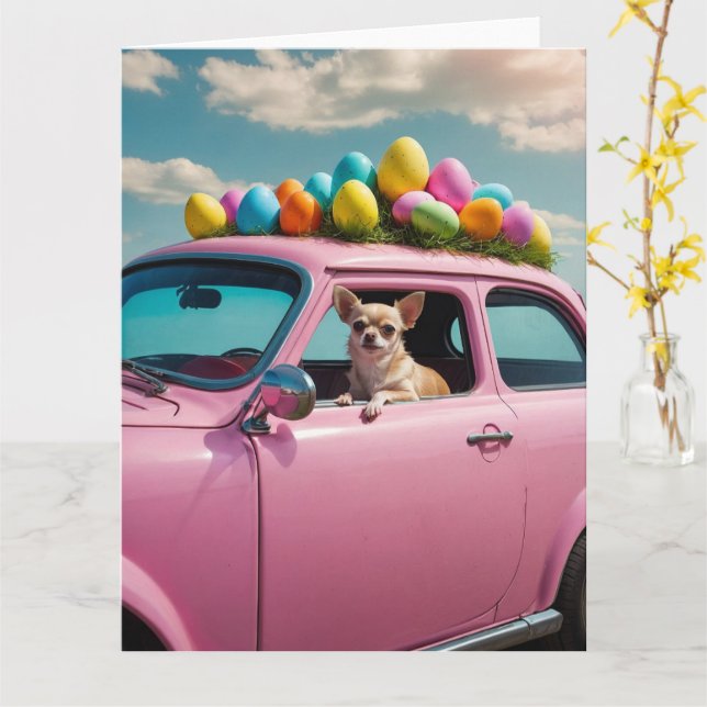 Chihuahua Ostereier Karte (Gelbe Blume)