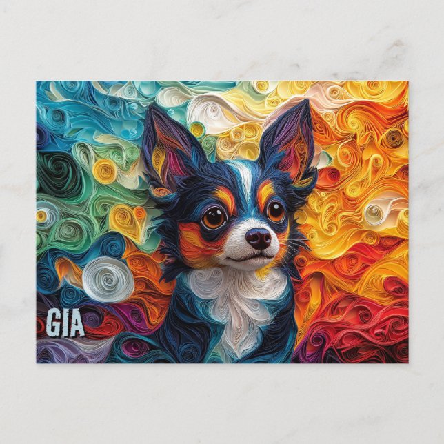 Chihuahua Paper Quilling Art Dog Portrait Postkarte (Vorderseite)