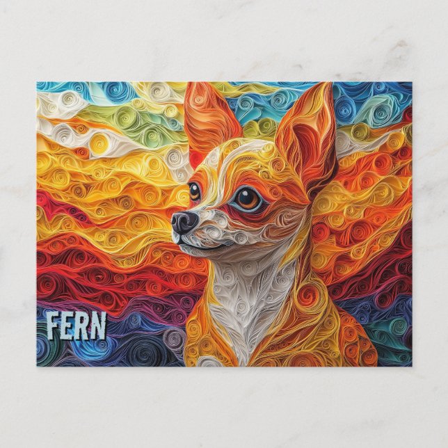 Chihuahua Paper Quilling Art Dog Portrait Postkarte (Vorderseite)
